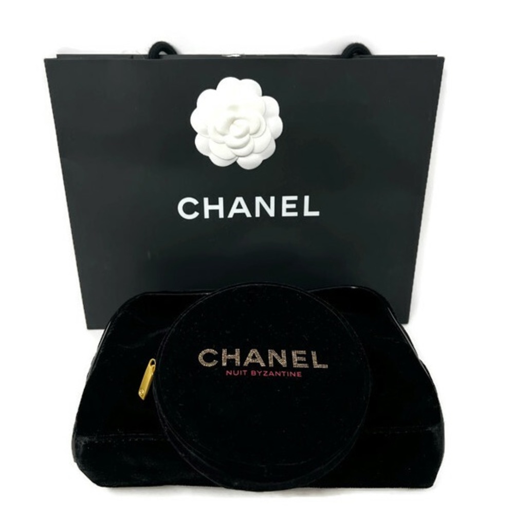 CHANEL-Pair of Black Velvet Chanel Parfums Cosmetic Pouches w/Chanel Gift Bag